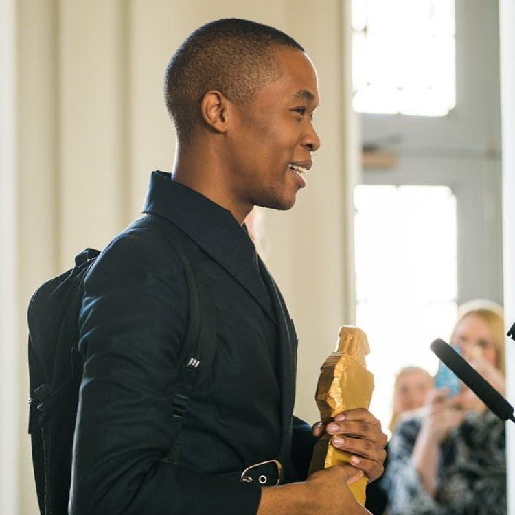 Thebe Magugu, when he received the LVMH award.  
